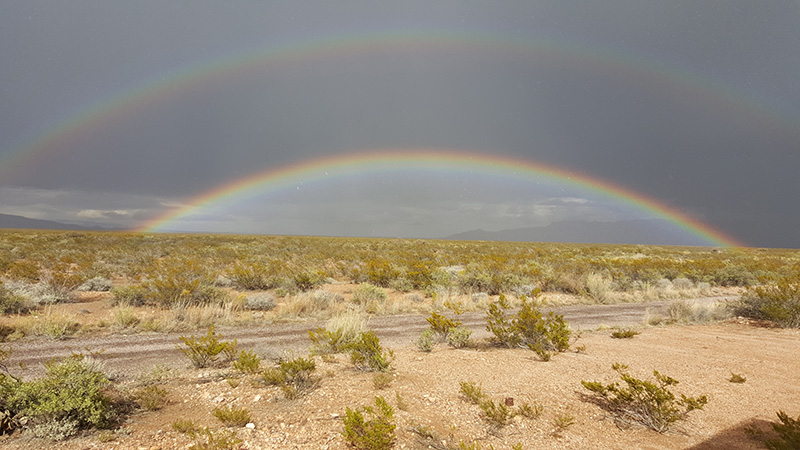 Horizon-to-horizon double rainbow, outside of Truth or Consequences, NM